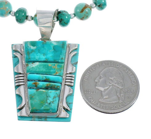 Native American Kingman Turquoise Cobble Inlay And Sterling Silver Navajo Bead Necklace Set AX124790