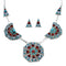 Native American Zuni Sterling Silver Multicolor Earrings And Link Necklace Set AX124798