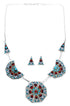 Native American Zuni Sterling Silver Multicolor Earrings And Link Necklace Set AX124798