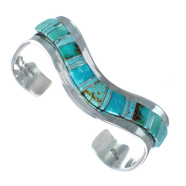 Navajo Sterling Silver Turquoise Inlay Cuff Bracelet AX124842