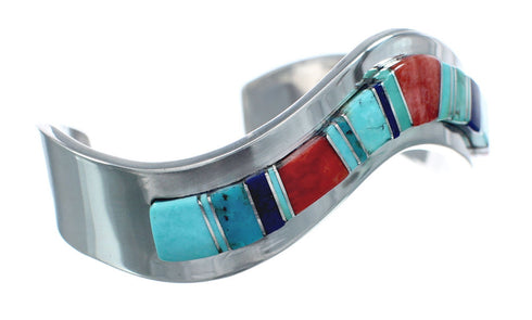 Navajo Sterling Silver Multicolor Inlay Cuff Bracelet AX124843