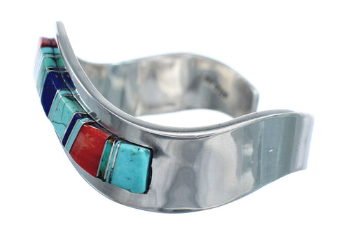 Navajo Sterling Silver Multicolor Inlay Cuff Bracelet AX124843