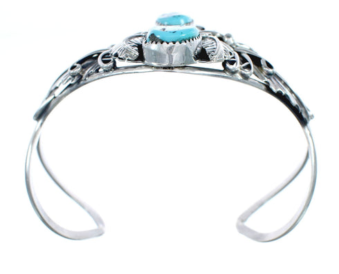 Native American Turquoise Scalloped Leaf Sterling Silver Cuff Bracelet AX124852