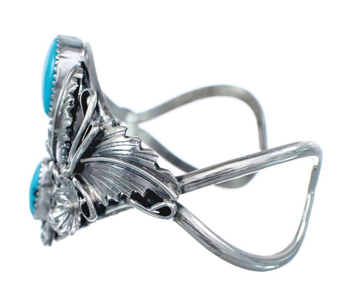 Native American Turquoise Scalloped Leaf Sterling Silver Cuff Bracelet AX124853