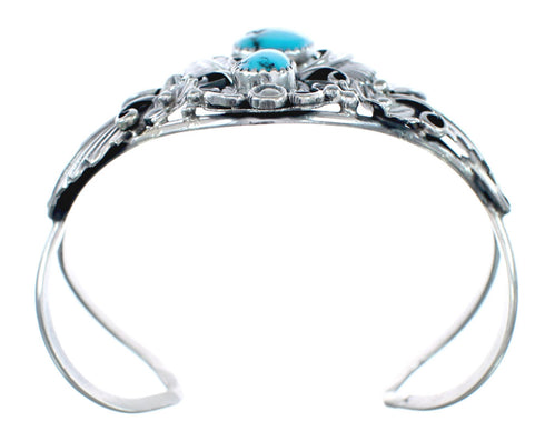 Native American Turquoise Scalloped Leaf Sterling Silver Cuff Bracelet AX124853