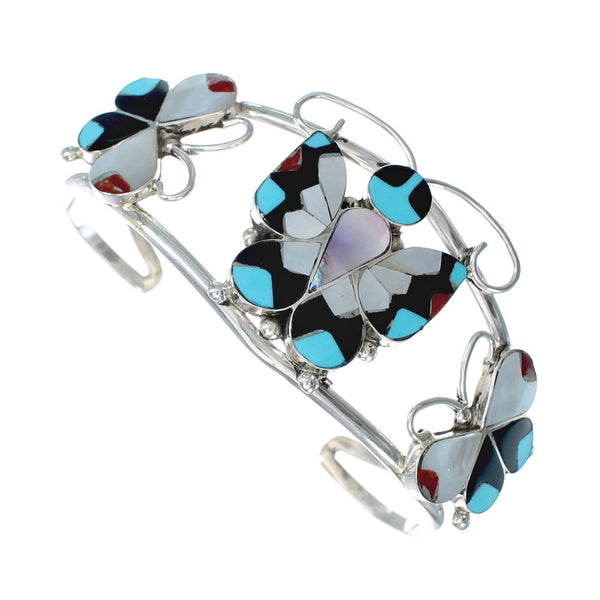 Sterling Silver Multicolor Butterfly Native American Zuni Cuff Bracelet AX124812