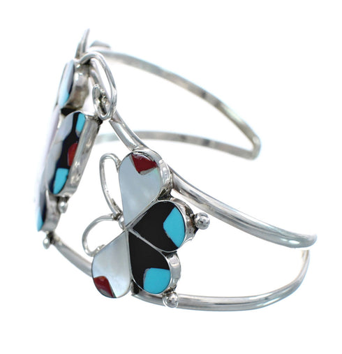Sterling Silver Multicolor Butterfly Native American Zuni Cuff Bracelet AX124812