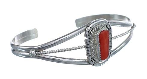 Native American Coral And Sterling Silver Navajo Cuff Bracelet AX124824