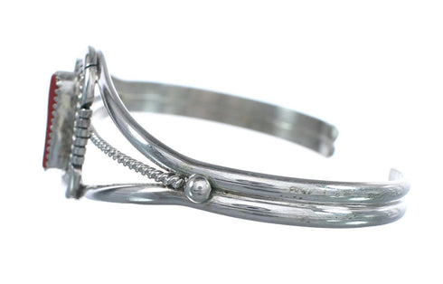 Native American Coral And Sterling Silver Navajo Cuff Bracelet AX124824