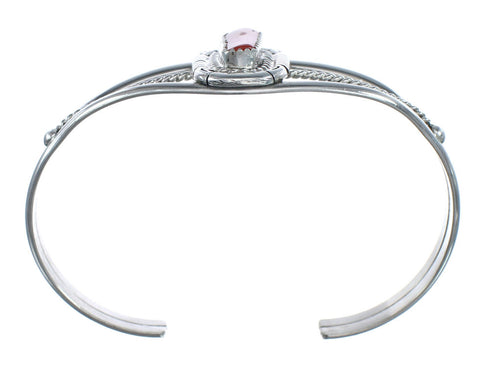 Native American Coral And Sterling Silver Navajo Cuff Bracelet AX124824