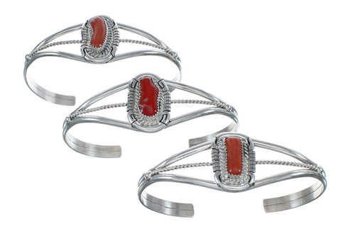 Native American Coral And Sterling Silver Navajo Cuff Bracelet AX124824