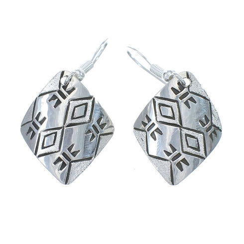 Native American Genuine Sterling Silver Hook Dangle Earrings JX125135