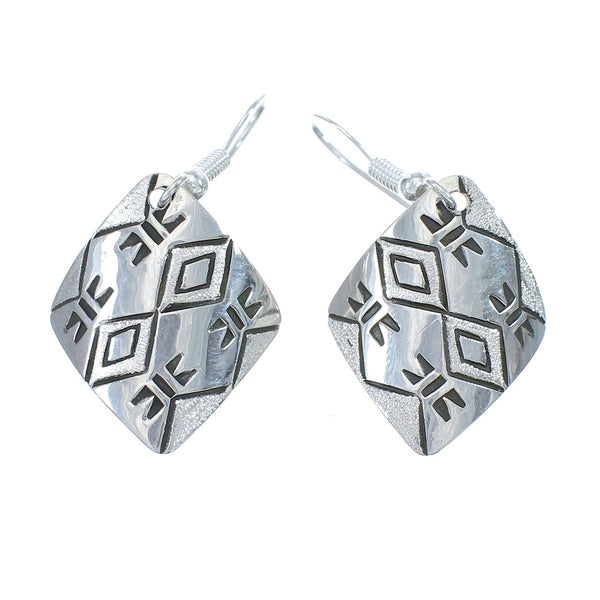 Native American Genuine Sterling Silver Hook Dangle Earrings JX125135