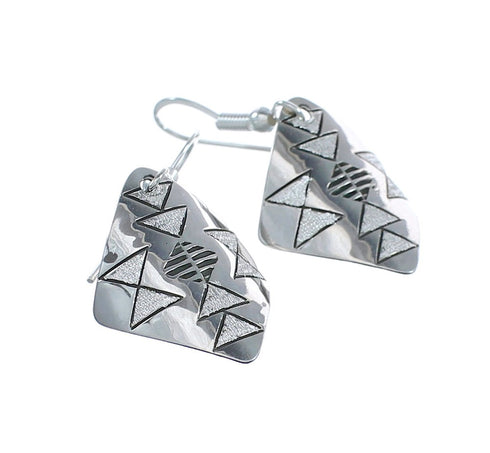 Native American Genuine Sterling Silver Hook Dangle Earrings JX125138