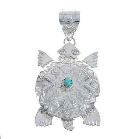 Genuine Sterling Silver Turtle Navajo Turquoise Pendant JX125080