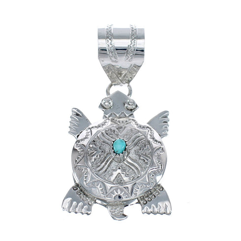 Genuine Sterling Silver Turtle Navajo Turquoise Pendant JX125077