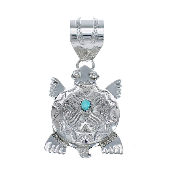 Genuine Sterling Silver Turtle Navajo Turquoise Pendant JX125077
