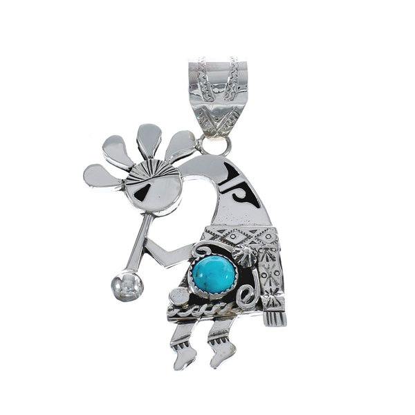 Genuine Sterling Silver Navajo Turquoise Kokopelli Pendant JX125096