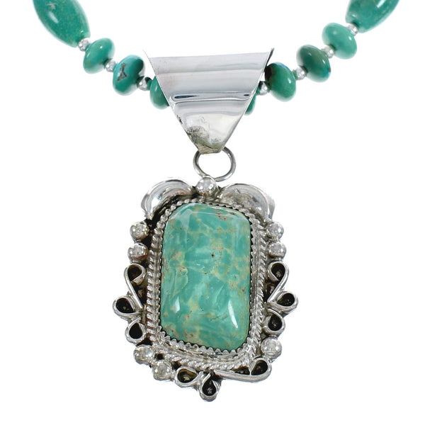 Native American Genuine Sterling Silver Turquoise Bead Necklace Set JX125460