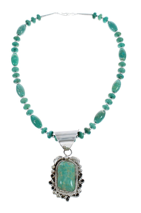 Native American Genuine Sterling Silver Turquoise Bead Necklace Set JX125460