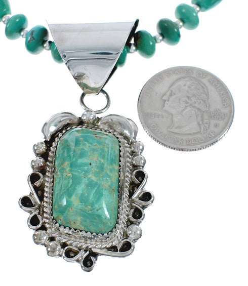 Native American Genuine Sterling Silver Turquoise Bead Necklace Set JX125460