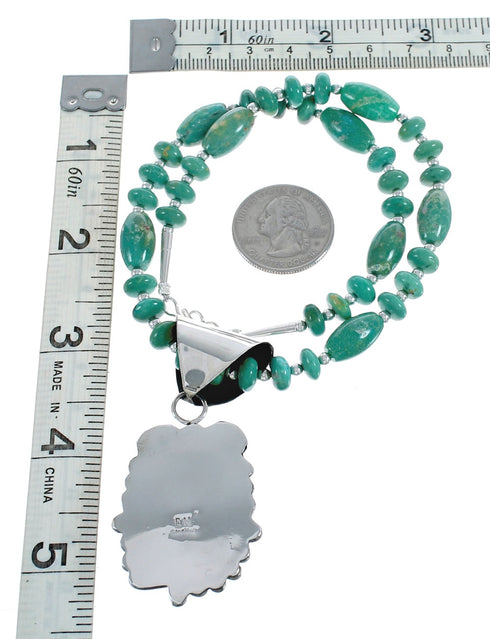 Native American Genuine Sterling Silver Turquoise Bead Necklace Set JX125460