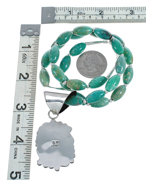 Native American Genuine Sterling Silver Turquoise Bead Necklace Set JX125458