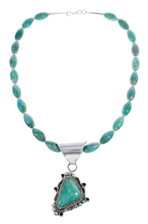 Native American Genuine Sterling Silver Turquoise Bead Necklace Set JX125459