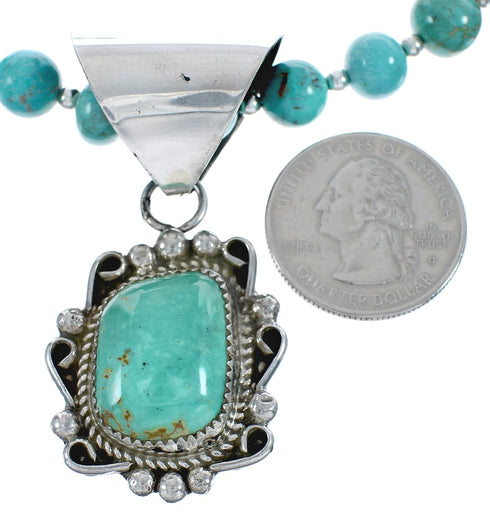Native American Genuine Sterling Silver Turquoise Bead Necklace Set JX125463
