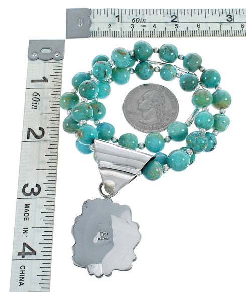 Native American Genuine Sterling Silver Turquoise Bead Necklace Set JX125463