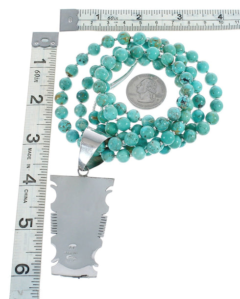 Native American Turquoise Cobble Inlay And Sterling Silver Navajo 2-Strand Bead Necklace Set JX125453