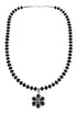 Native American Onyx And Sterling Silver Flower Pendant Bead Necklace JX125437
