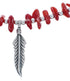 Native American Coral Feather Sterling Silver Bead Necklace JX125419