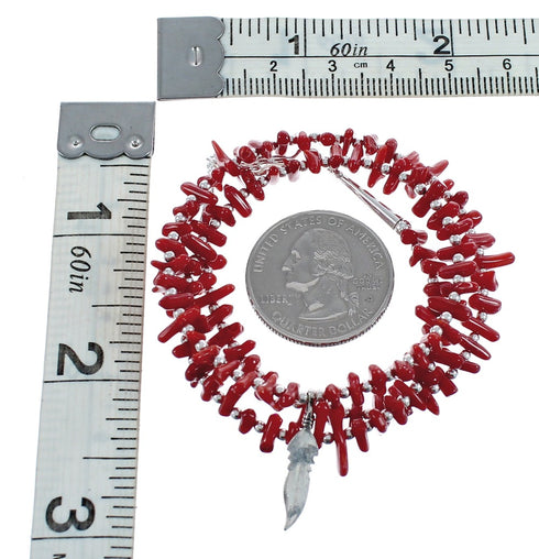 Native American Coral Feather Sterling Silver Bead Necklace JX125419