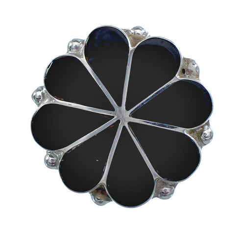 Sterling Silver And Jet Zuni Flower Ring Size 7-1/4 AX124984