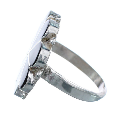 Sterling Silver And Jet Zuni Flower Ring Size 7-1/4 AX124984