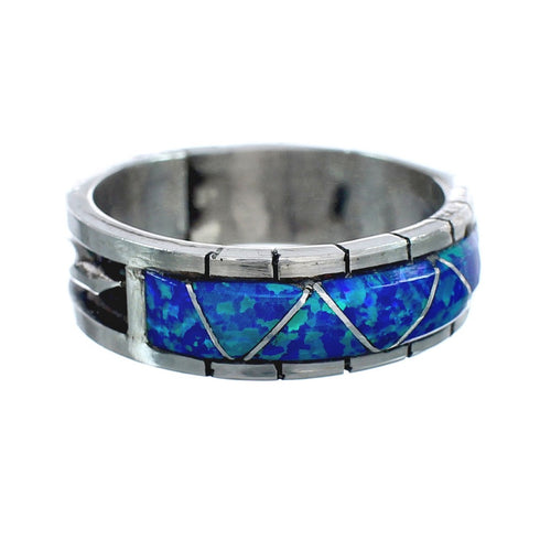 Blue Opal Inlay Zuni Sterling Silver Ring Size 9-1/4 AX124943