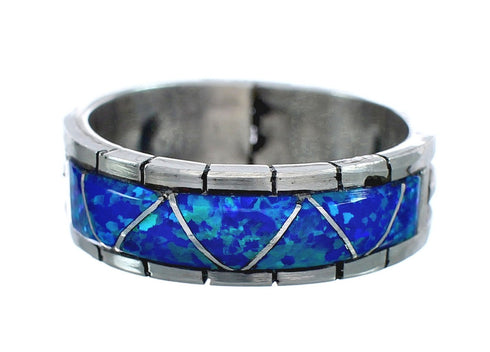 Blue Opal Inlay Zuni Sterling Silver Ring Size 9-1/4 AX124943