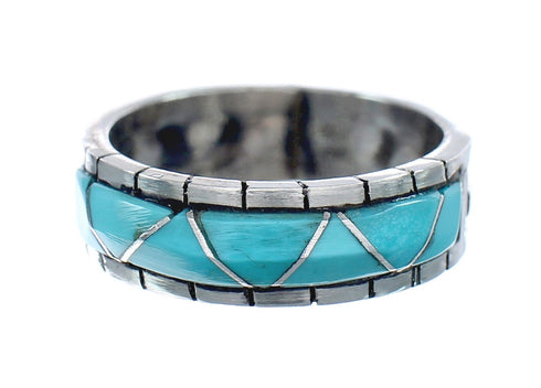 Turquoise Inlay Zuni Sterling Silver Ring Size 11-1/2 JX130553