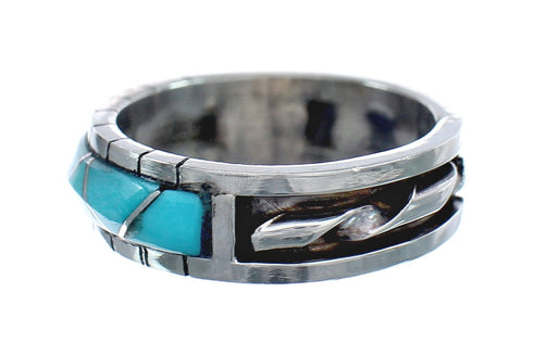 Turquoise Inlay Zuni Sterling Silver Ring Size 11-1/2 JX130553