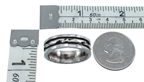 Turquoise Inlay Zuni Sterling Silver Ring Size 11-1/2 JX130553