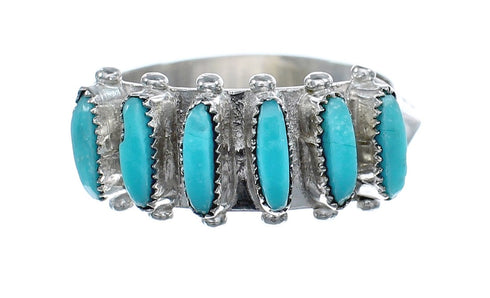 Native American Zuni Sterling Silver Turquoise Needlepoint Ring Size 7-1/2 JX125587