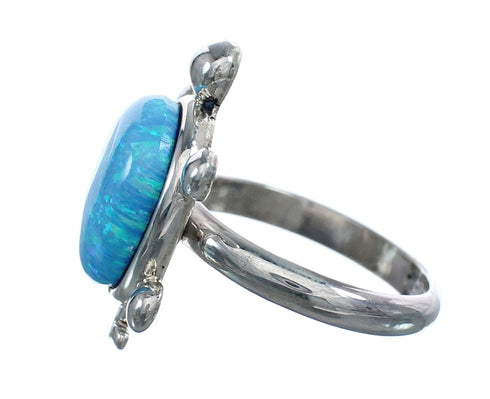 Native American Navajo Blue Opal Sterilng Silver Turtle Ring Size 8-1/4 AX125037