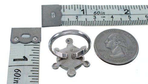 Native American Navajo Blue Opal Sterilng Silver Turtle Ring Size 8-3/4 AX125038