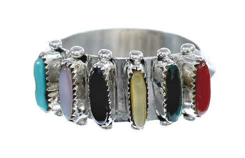 Native American Zuni Sterling Silver Multicolor Needlepoint Ring Size 6-1/2 AX124908