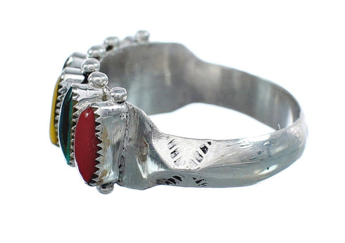 Native American Zuni Sterling Silver Multicolor Needlepoint Ring Size 7 AX124909