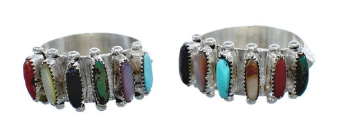 Native American Zuni Sterling Silver Multicolor Needlepoint Ring Size 7-1/4 AX124910