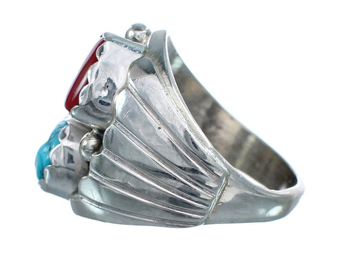 Genuine Sterling Silver Turquoise Coral Navajo Ring Size 10-3/4 AX124914