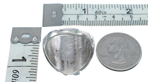 Genuine Sterling Silver Turquoise Coral Navajo Ring Size 10-3/4 AX124914