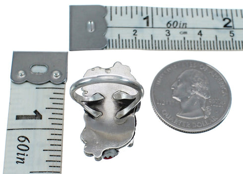 Authentic Sterling Silver Navajo Turquoise Coral Leaf Design Ring Size 5-1/2 AX124932